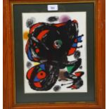 Joan Miro, abstract, original lithograph for XXth Siecle no. 48 1976, 31cm x 24cm, framed Good