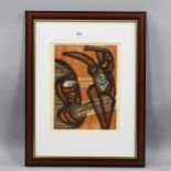 Cecil Skotnes, abstract woodcut print, 25cm x 19cm, framed Good condition