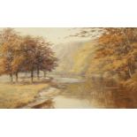 Ernest Mountford (1844 - 1922), river landscape, watercolour, signed, 27cm x 44cm, framed Good