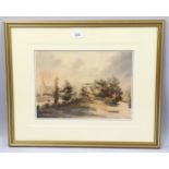 18th century English School, rural village scene, watercolour, unsigned, 23cm x 32cm, framed Good