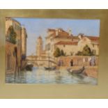 19th century watercolour, Venetian canal scene, signed with monogram FCN 1886, 19cm x 26cm, framed