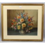 F K Agar, floral still life, watercolour, signed, 47cm x 55cm, framed Light foxing