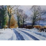 Richard Thorn, Evening Sets in February Snow on Dartmoor, watercolour, signed, 38cm x 48cm, framed