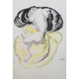 Jacob Epstein (1880 - 1959), reclining nude, watercolour/pencil, signed, 33cm x 23cm, framed Good