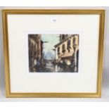 Alan Wickham, busy street scene, watercolour, signed, 21cm x 27cm, framed Good condition