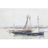 Jules Lessore (1849 - 1892), sailing boats in a harbour, circa 1880, watercolour, signed, 35cm x