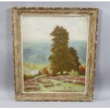 M Le Blonde, extensive landscape, oil on board, signed, 46cm x 38cm, framed Good condition