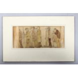 Early 20th century Northern School, a crowd of men, watercolour and pencil, unsigned, 15cm x 29cm,