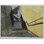 Elaine Marshall, Tamarisk Steps Hastings, coloured etching, signed in pencil, no. 24/50, plate