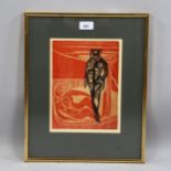 Cecil Skotnes, abstract woodcut print, 25cm x 19cm, framed Good condition