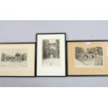 M Oliver Rae, 3 studies of Cambridge, engravings, signed in pencil, framed (3) Good condition