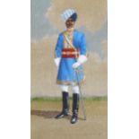 W A Mann, Indian Military Officer, watercolour, signed, 26cm x 14cm, mounted Good condition