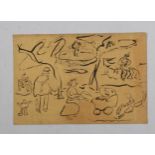 Ink sketch on brown card, abstract figures, inscribed verso Bonnard, Bois De Boulogne Paris circa