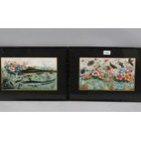 Chinese School, pair of watercolours on rice paper, insects flowers and fish, 18cm x 30cm, framed