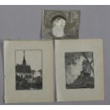 W Niewenkamp, 3 woodcut prints, windmill and canal scenes, unframed (3) Good condition