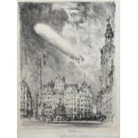 Joseph Pennell (American, 1857 - 1926), Zeppelin over Leipzig, lithograph, titled in pencil, plate