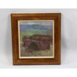 Fred Cuming (1930 - 2022), the bridge, oil on board, signed, 20cm x 19cm, framed and glazed