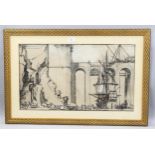 Sir Frank Brangwyn (1867 - 1956), The Bridge of Empire, ink/charcoal on paper, 37cm x 64cm, framed