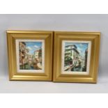 Pair of contemporary oils on board, Venice canal scenes, 24cm x 19cm, framed Good condition