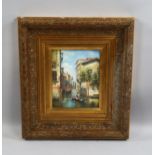 Contemporary oil on board, Venice canal scene, 24cm x 19cm, framed Good condition