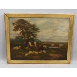 Thomas Sidney Cooper (1803 - 1902), cattle and sheep in extensive landscape, oil on board, signed,