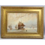 19th century watercolour, boats off Whitby, unsigned, 34cm x 52cm, framed Foxing across the sky