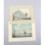 2 x 19th century watercolours, mountain scene, 32cm x 46cm, and Italian lake scene, 34cm x 50cm,