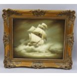 R H Dean, tall ship in a storm, contemporary oil on canvas, signed, 41cm x 50cm, framed Very good