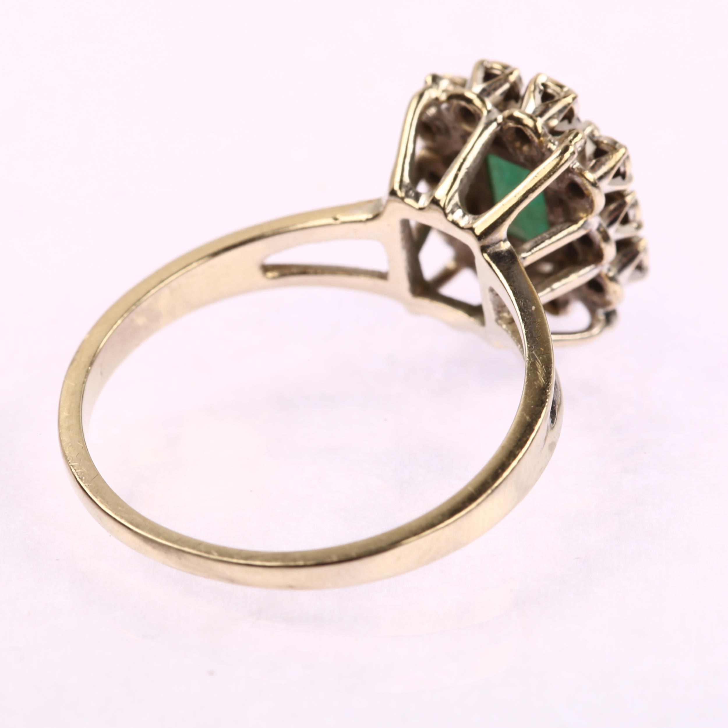 A late 20th century French white gold emerald and diamond rectangular cluster ring, set with - Image 3 of 4