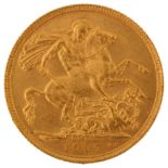 An Edward VII 1907 gold full sovereign coin, Sydney Mint, 7.9g Light wear to high points