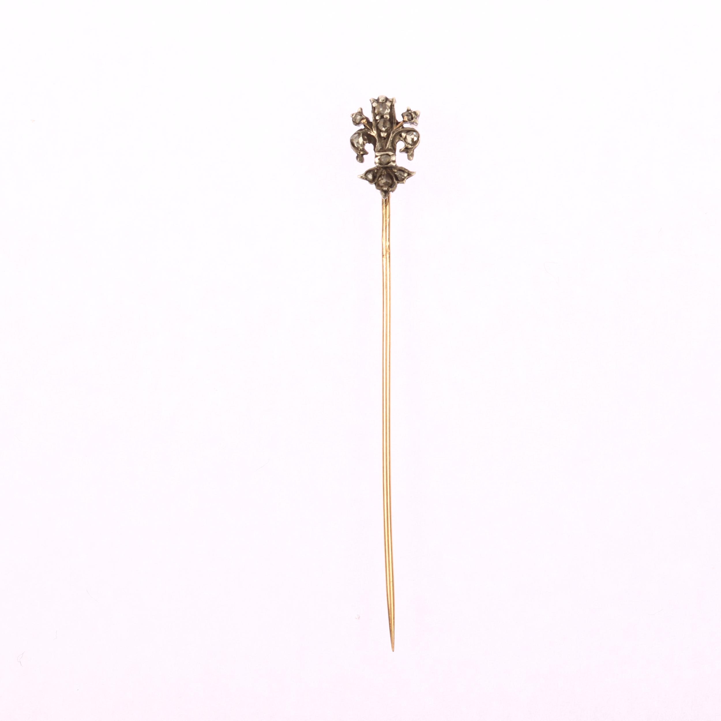 A 19th century diamond fleur-de-lis stickpin, unmarked gold and silver settings with rose-cut - Image 2 of 4