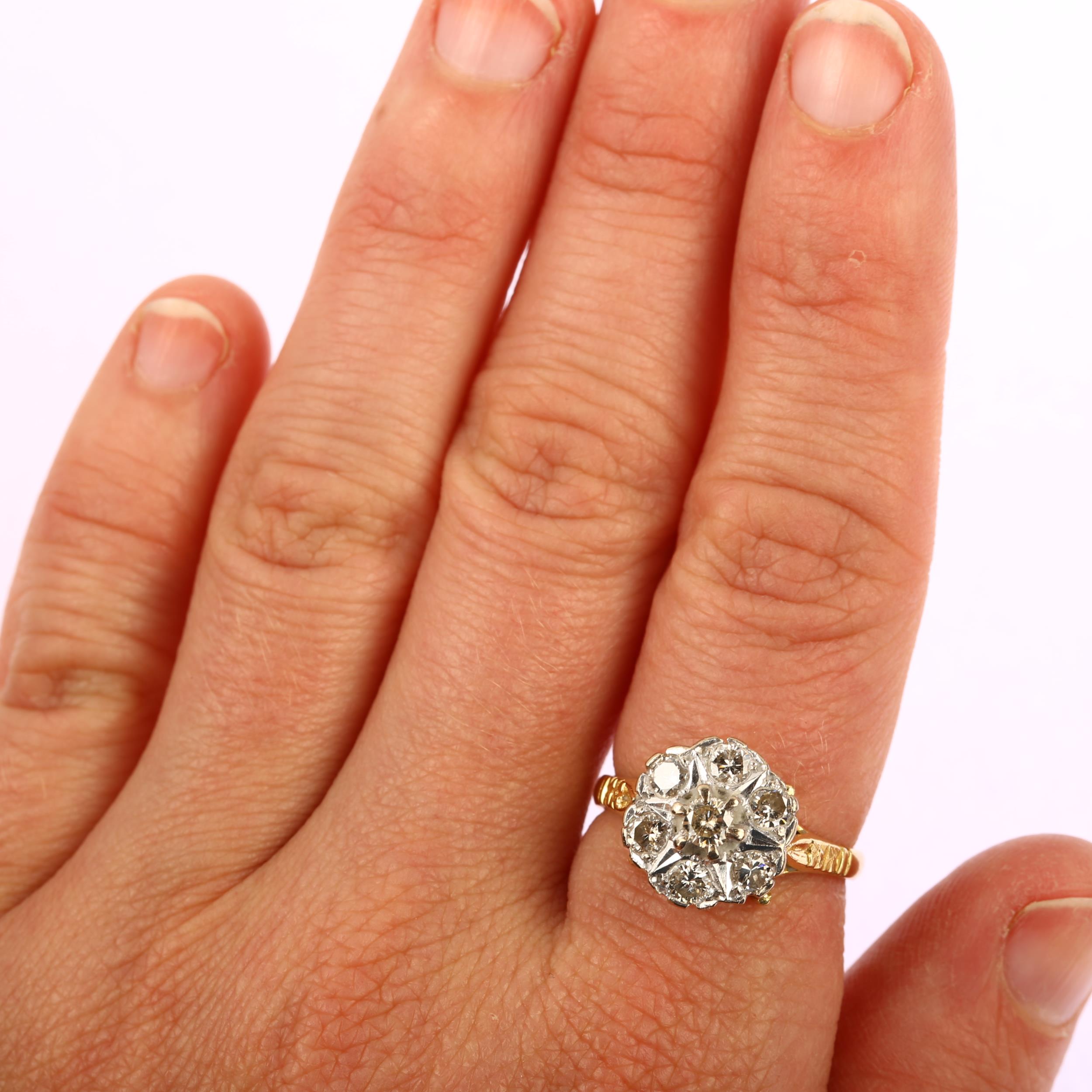 A late 20th century 18ct gold diamond flowerhead cluster ring, set with modern round brilliant-cut - Image 4 of 4