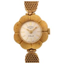 ROTARY - a lady's Vintage 9ct gold mechanical wristwatch, silvered dial with gilt baton hour