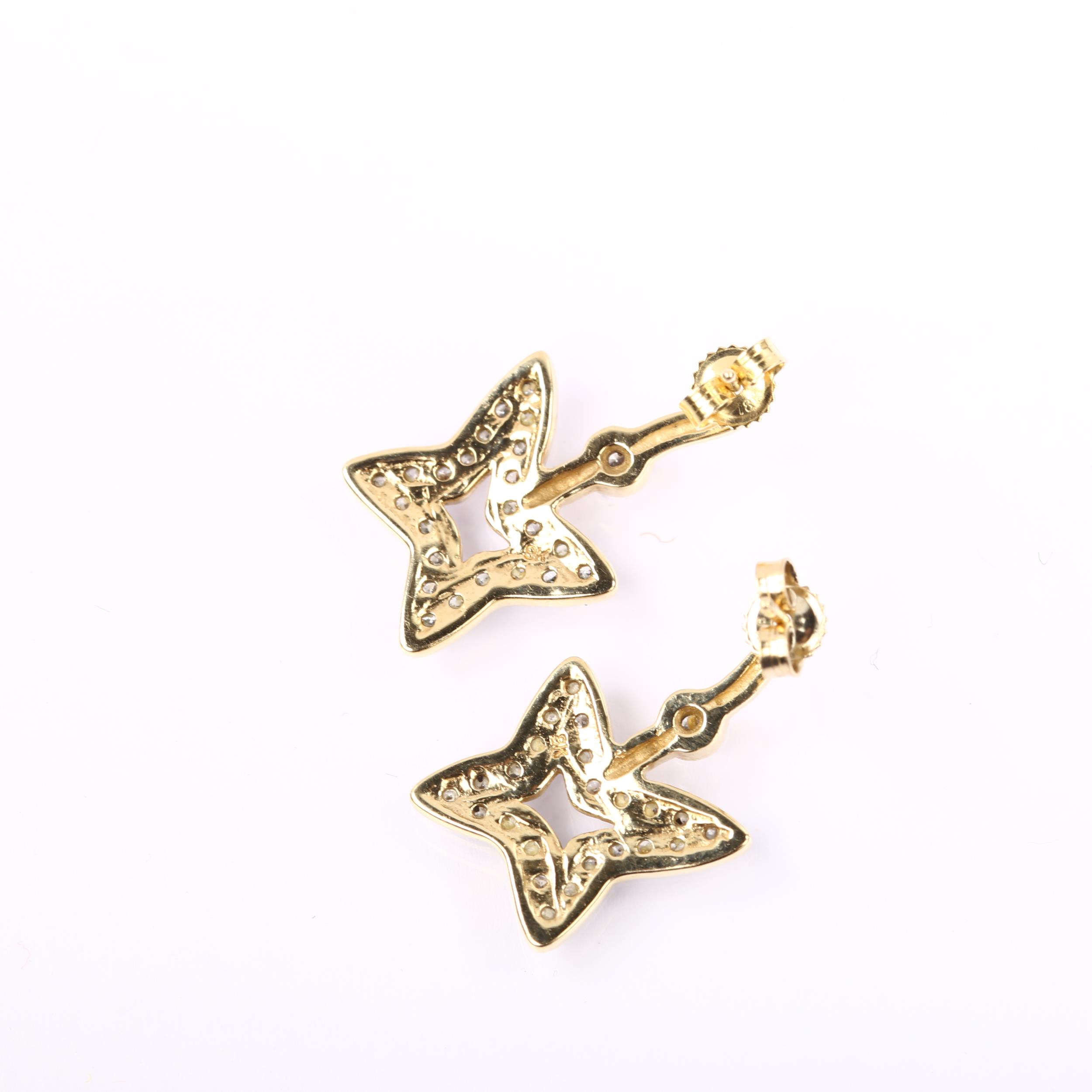 A pair of 9ct gold diamond star earrings, pave set with modern round brilliant-cut diamonds and stud - Image 3 of 4