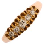 An early 20th century 18ct gold graduated five stone diamond half hoop ring, set with old-cut