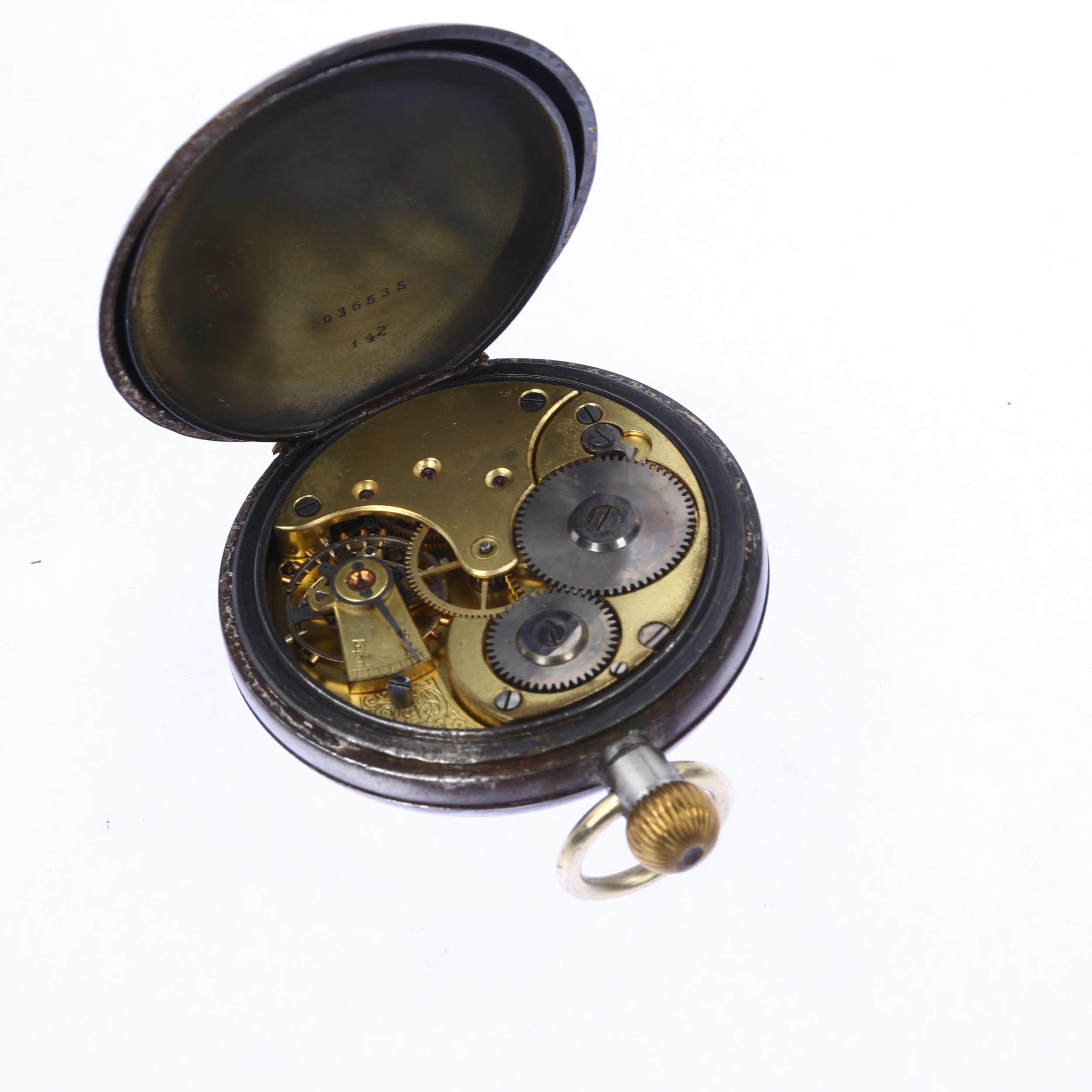 RECORD - an early 20th century silver open-face keyless pocket watch, white enamel dial by James - Image 4 of 5