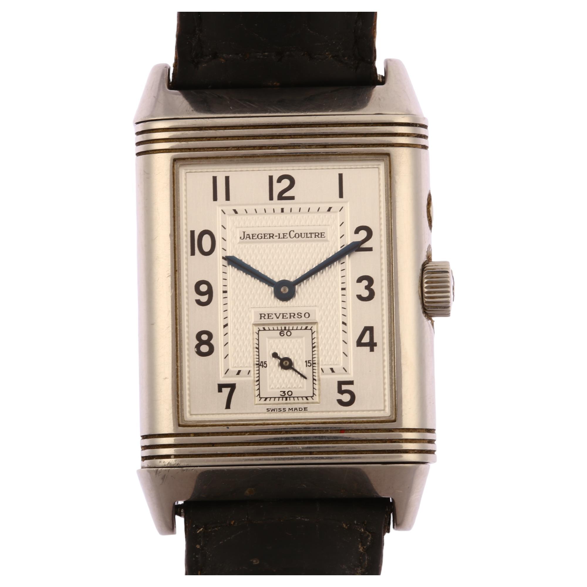 JAEGER LECOULTRE - a stainless steel Reverso Duoface 'Night And Day' mechanical wristwatch, ref.