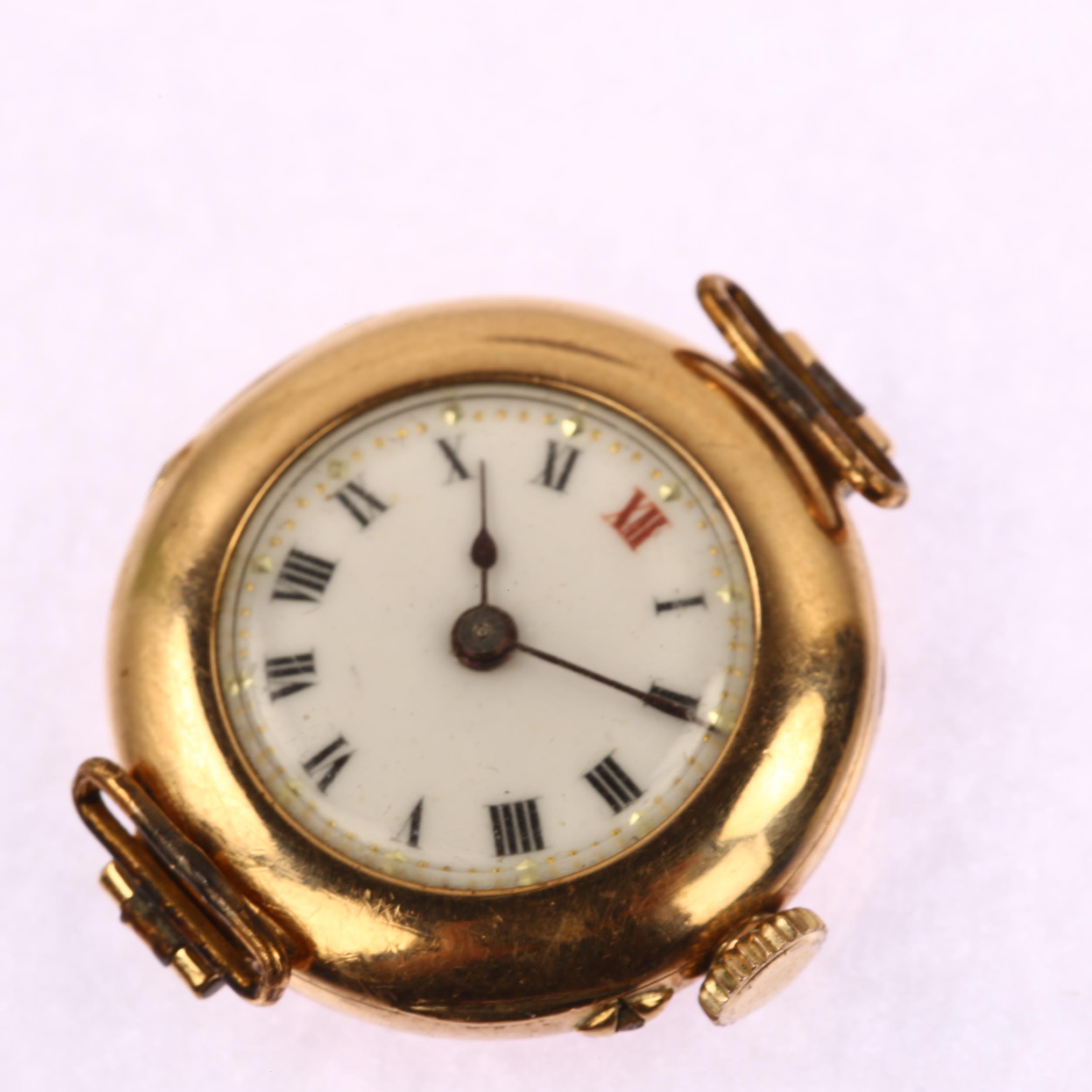 A First World War Period 9ct rose gold Officer's trench style mechanical wristwatch head, white - Image 4 of 5