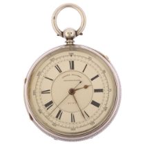 A large 19th century silver open-face key-wind centre seconds chronograph pocket watch, by E Wise of