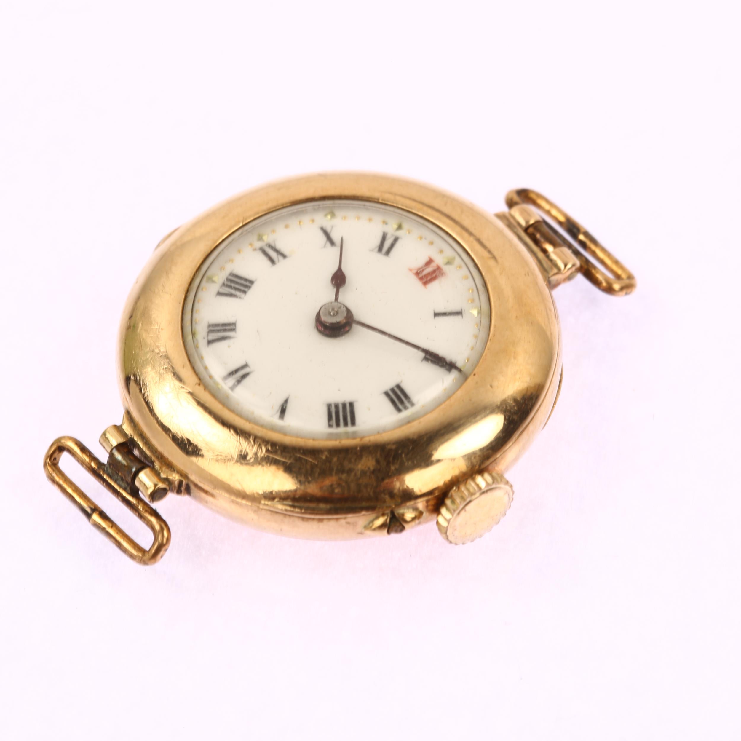 A First World War Period 9ct rose gold Officer's trench style mechanical wristwatch head, white - Image 2 of 5