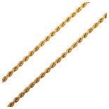 An Italian 9ct gold rope twist chain necklace, length 48cm, 14.5g 1 end hoop link needs replacing as