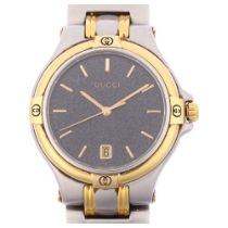 GUCCI - a gold plated stainless steel 9040M quartz bracelet watch, grey constellation dial with gilt