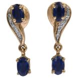 A pair of 21ct gold sapphire and diamond drop earrings, with stud fittings, earring height 19.3mm,