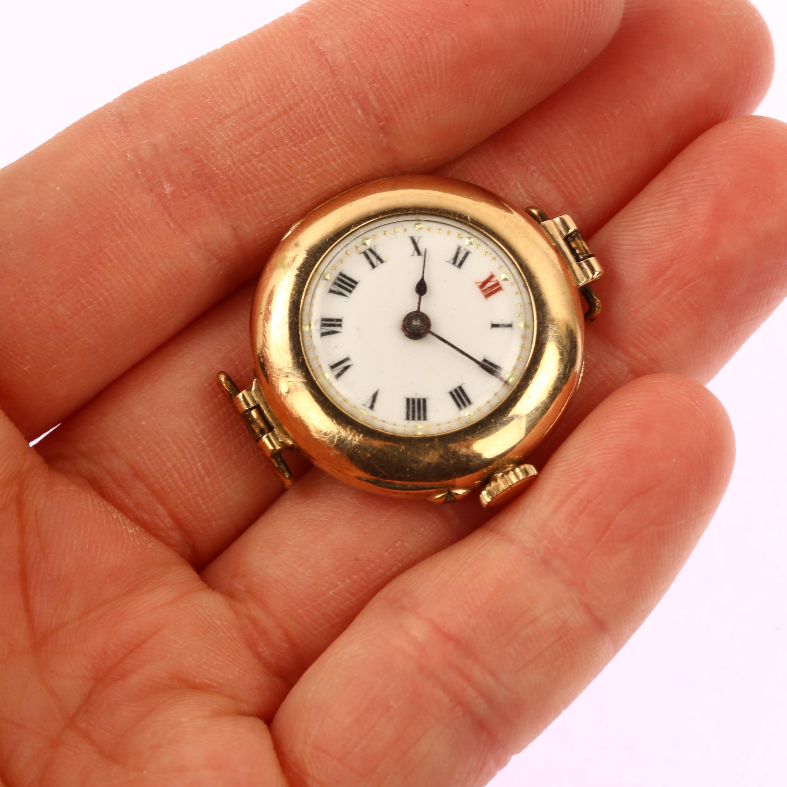 A First World War Period 9ct rose gold Officer's trench style mechanical wristwatch head, white - Image 5 of 5