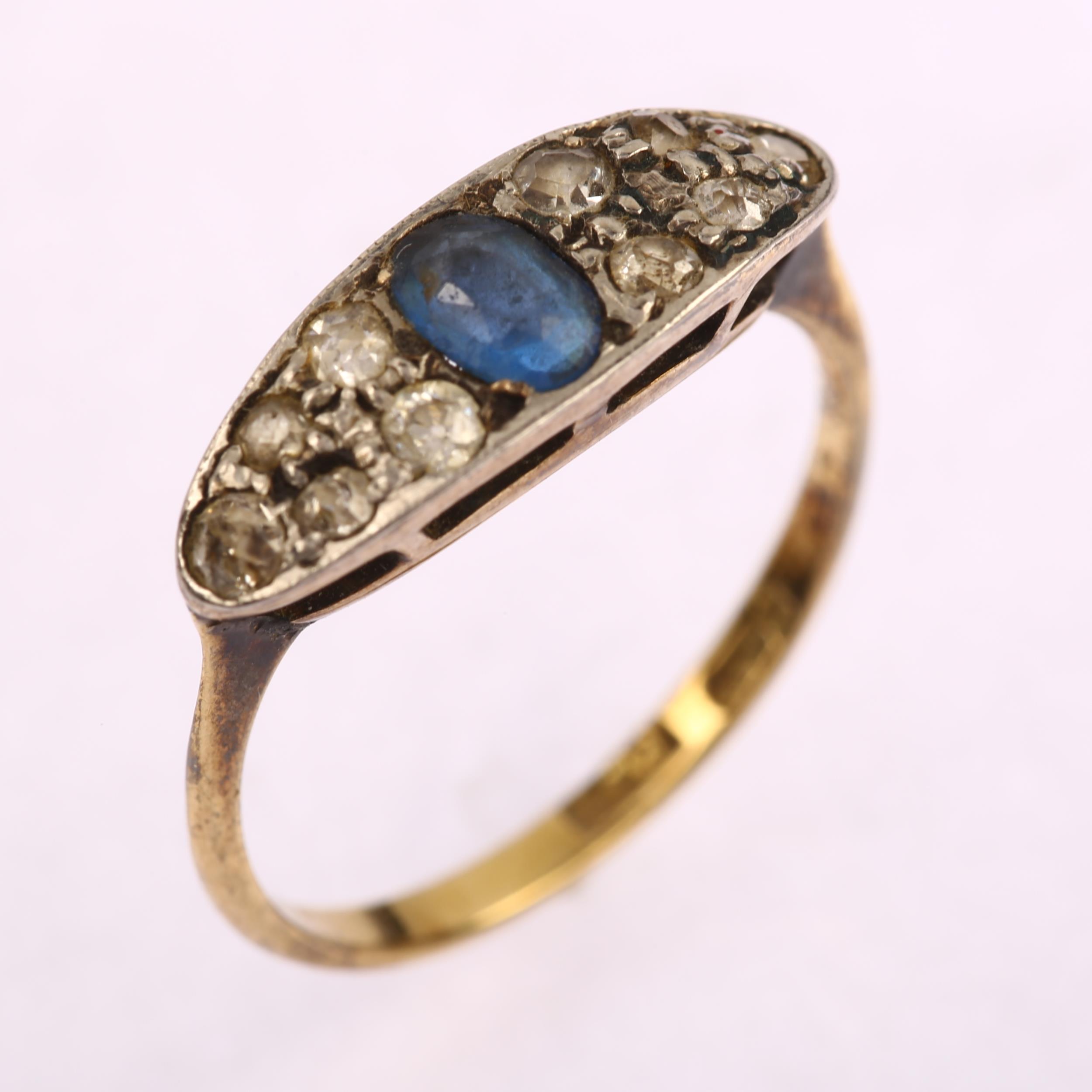 An early 20th century 18ct gold sapphire doublet and diamond cluster panel ring, platinum-topped set - Image 2 of 4
