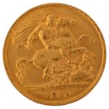 A George V 1911 gold half sovereign coin, 4g Light wear to high points, no damage