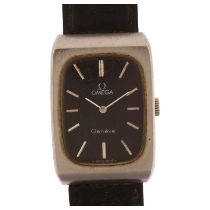 OMEGA - a stainless steel Geneve mechanical wristwatch, circa 1970s, black dial with silvered