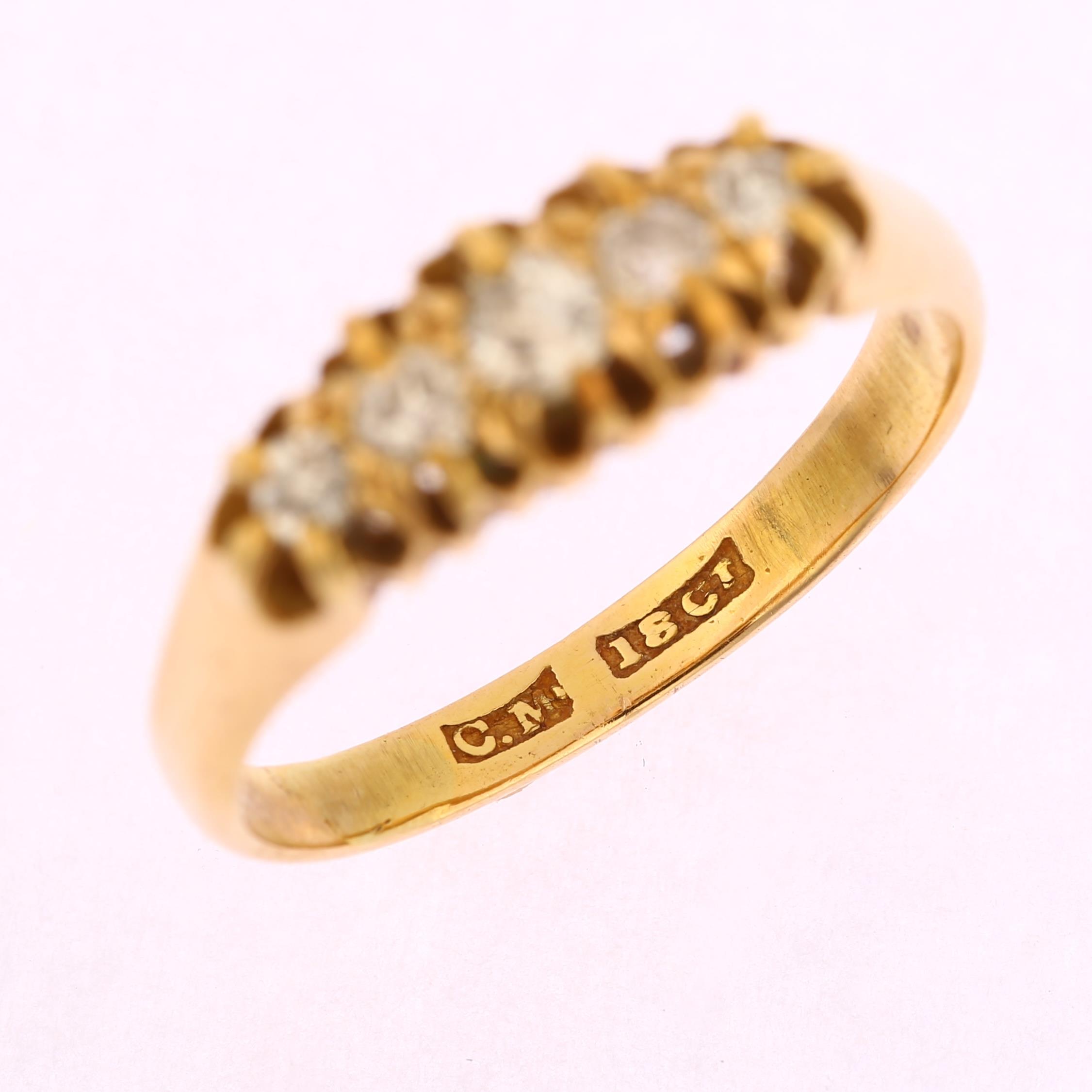 An early 20th century 18ct gold graduated five stone diamond half hoop ring, set with old-cut - Image 2 of 4