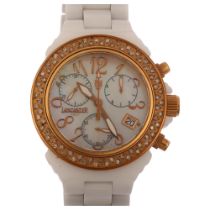 LANCASTER - a lady's rose gold plated white ceramic quartz chronograph bracelet watch, ref. 0326,