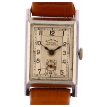RYTIMA - an Art Deco chrome plated mechanical wristwatch, rectangular silvered dial with black